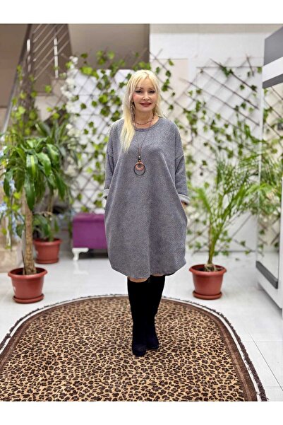 Punta Otantik Nc25158 Silvery Italian Velvet Dress with Simit Collar Necklace Gray