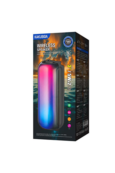 KAKUSİGA Kaku Portable Speaker (KK-3203), Wireless BT 5.3, LED ambient lighting, 10W, 1500mAh, Black