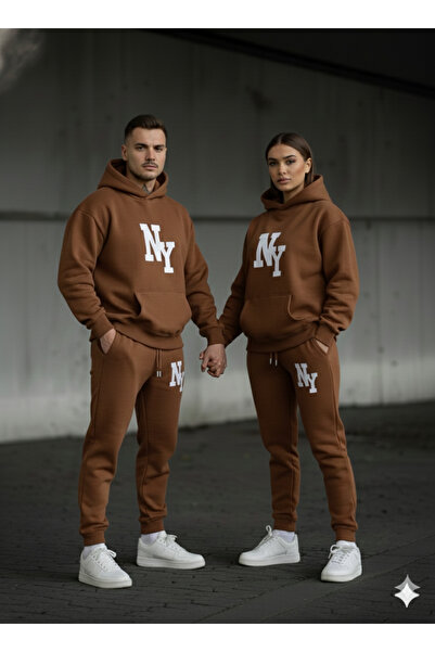 NİCE 3 İplik Winter Ny B Printed Bottom and Top Set Couple Combination – Unisex Tracksuit Set