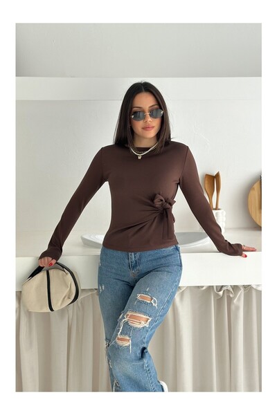 Ales Moda Bluză Buzzy cu guler tip crewneck și șireturi