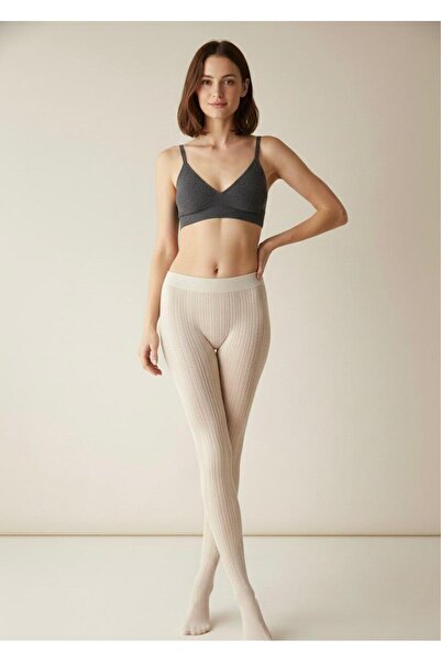 DÜVEN Women's Knitted Hair Patterned Cream Color Pantyhose