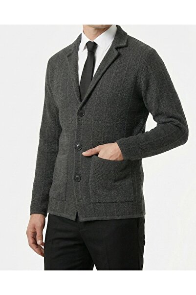 TerziAdemAltun Italian Style S Slim Fit Button Knitwear Jacket Anthracite T13265