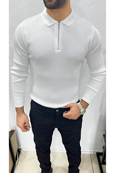 Nova Erkek Esnek Kumaş Fermuarlı Triko Kazak
