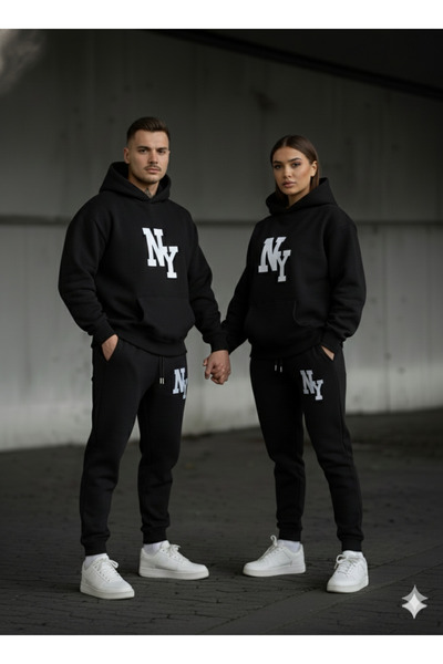 NİCE 3 İplik Winter Ny B Printed Bottom and Top Set Couple Combination – Unisex Tracksuit Set