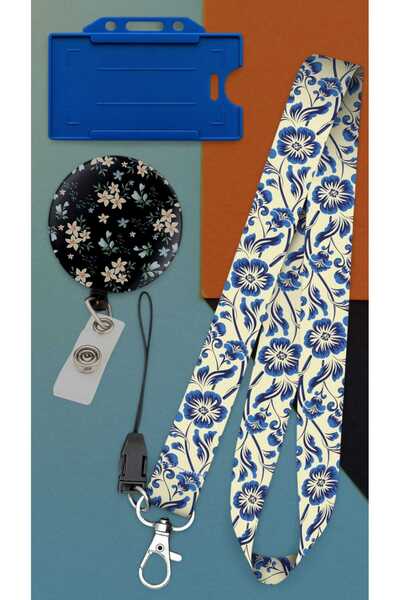 chic crazze Çiçek Desenli 3 lü Set Boyun Askı İpi Yoyo ve Kartlık Telefon Ask...