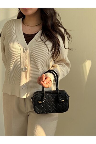 Cersei Botte Knitted Patterned Black Mini Hand, Arm and Shoulder Bag