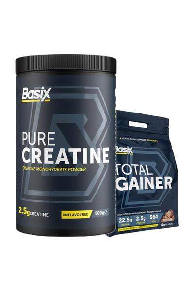 Basix Exclusive Bundle - Total Gainer 15 lb Chocolate Chunk & Pure Creatine 500 g