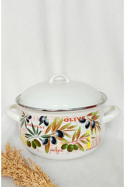 EBRULİEMAYE Olive Harvest Enamel Pot 5-Liter 24 cm Diameter Milk Yogurt Soup Pot