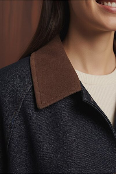 Soul Women's Belted Plaid Detailed Denim Trench