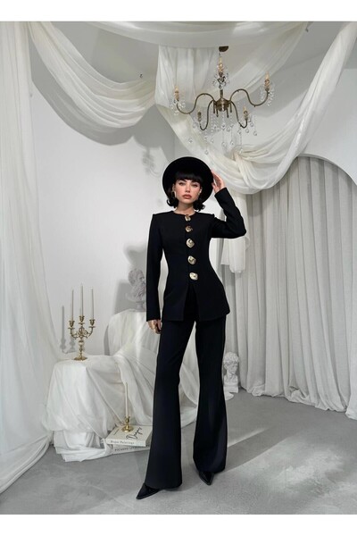 Julidress Large Gold Button Jacket and Pants Premium Design Set