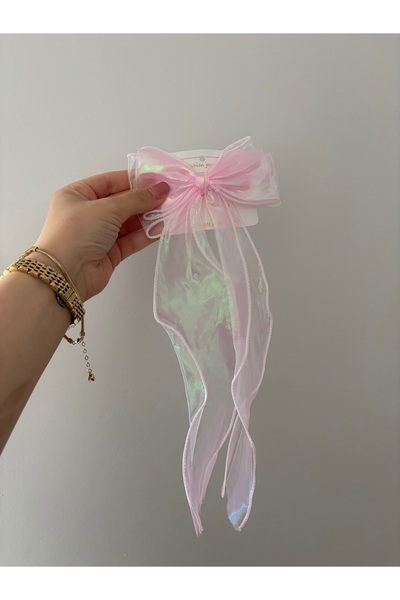 Defne Kids Accsessories Holografik Açık Pembe Klipsli Uzun Kurdele Toka | Kız...