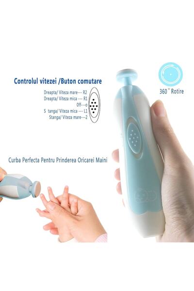 OEM baby nail care set, 6 heads, 4 speeds, silent motor, 360° rotation, LED electric nail file, b