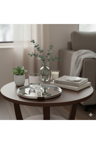 Host صينية تقديم ستيل مع مرآة دائرية مقاس 25 سم