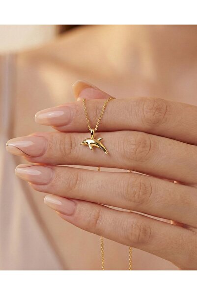 İNDİGO TAKI Üç Boyutlu Sade Minik Yunus 14 Ayar Altın Kolye