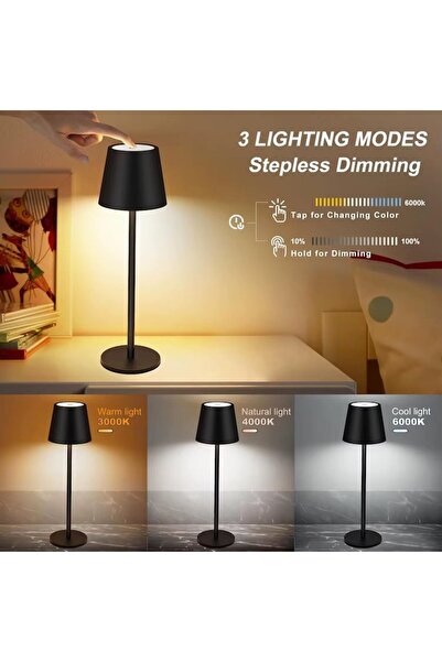 OEM Touch LED Table Lamp, Rechargeable USB Battery, Wireless, 3 Color Temps 2700K-6000K, Matte Black