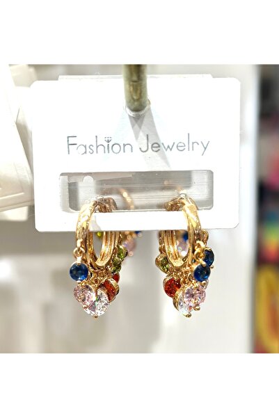 Fashion Jewellery أقراط ذهبية متغيرة اللون مرصعة بالأحجار الكريمة الملونة