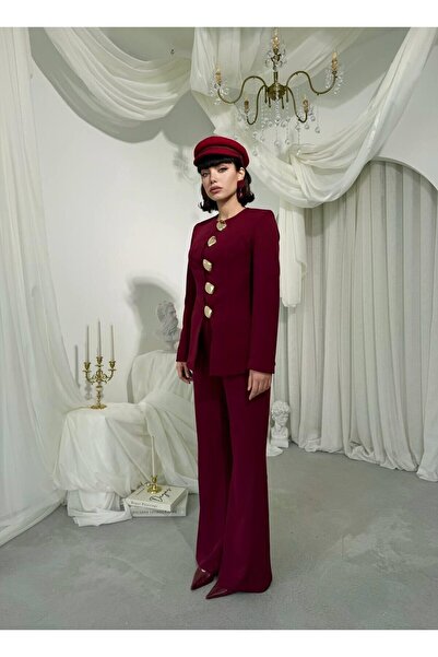 Julidress Large Gold Button Jacket and Pants Premium Design Set