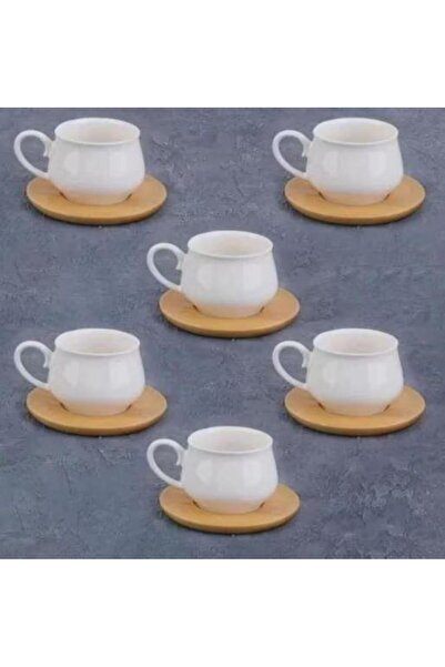 MİEN -23407 Set of 6 Coffee Cups with Bamboo Plates