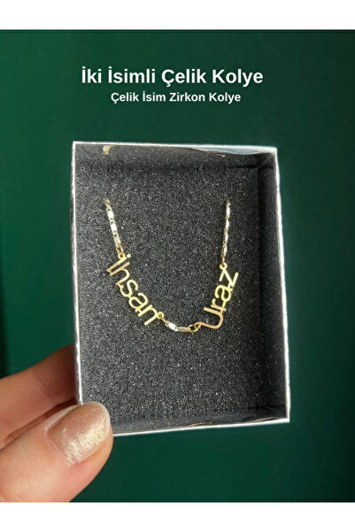 Tuana Trend İkili İsim Kolye Çelik İsim Zirkon Kaplama Zincir Düz Font Zarif Tasarım