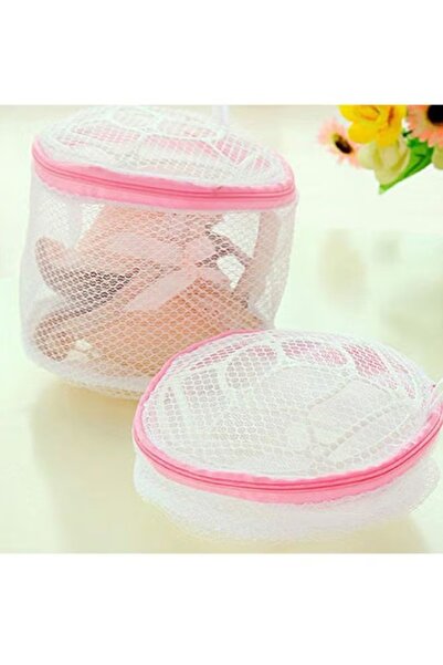Generic Mesh laundry bag for bras, with zipper, pink and white color, protects underwear in the washing machine