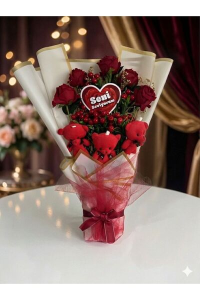 FİORELLA HEDİYE SEVGİLİYE ARKADAŞA YENİ YIL, 10 DAL KOKİNA BUKETİ, KIRMIZI GÜ...