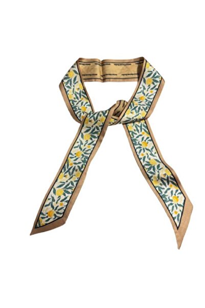 OMG Natural silk scarf, floral print, white/green/cyclamen, 6x125 cm