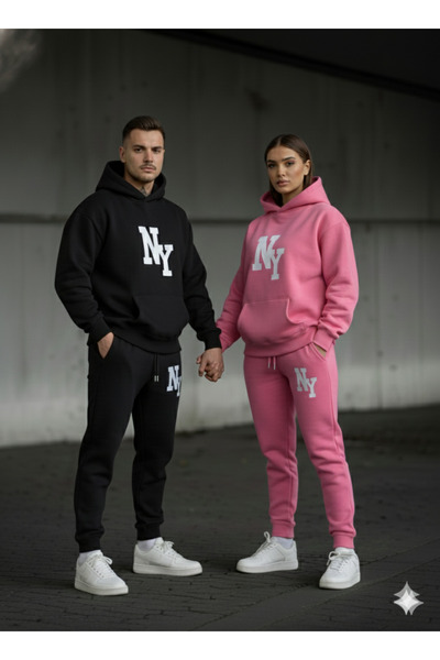 NİCE 3 İplik Winter Ny B Printed Bottom and Top Set Couple Combination – Unisex Tracksuit Set
