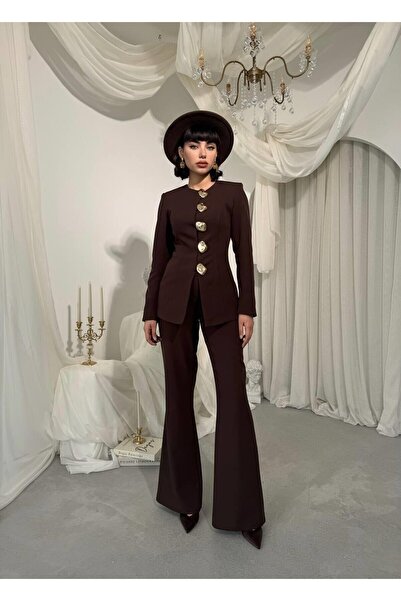 Julidress Large Gold Button Jacket and Pants Premium Design Set