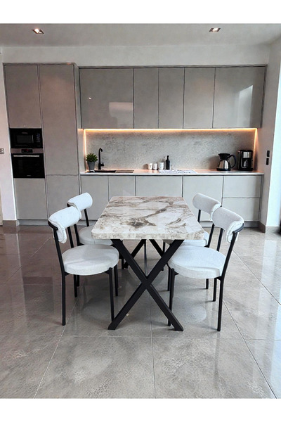 NESU EV 70 x 110 Masa Teddy Sandalye Takımı, 4 Kişilik Mutfak Masa Takımı Bey...