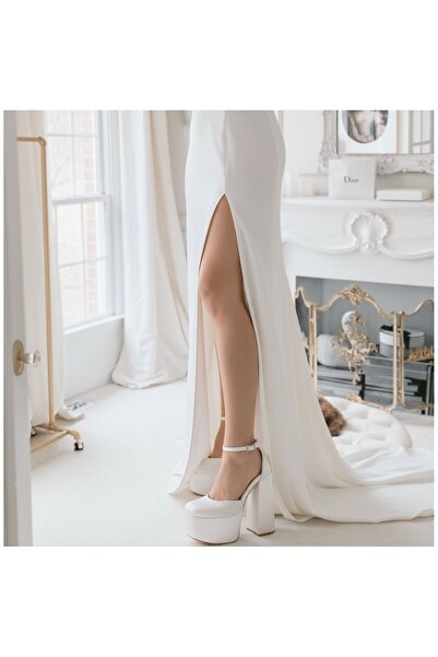 Sukha SATEN PLATFORM TOPUK GELİN AYAKKABISI , KALIN TOPUK SATEN GELİN AYAKKAB...