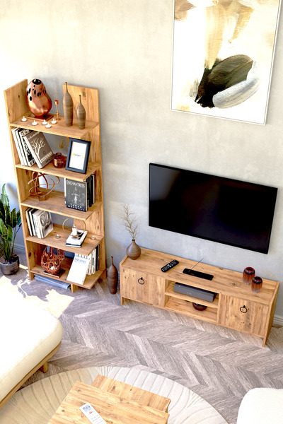 interGO Kapaklı Raflı Tv Ünitesi ve Asimetrik Beş Raflı Kitaplık