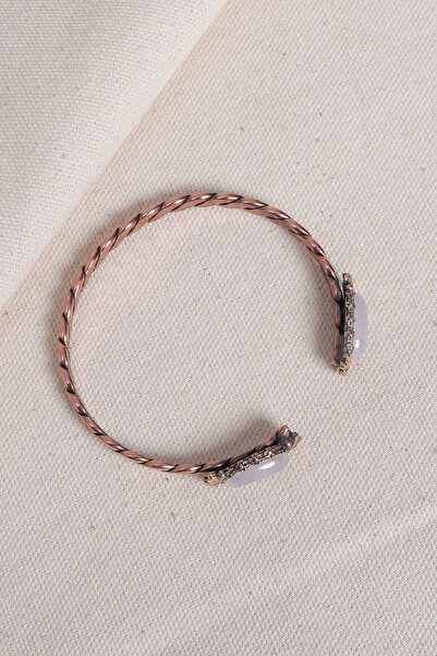 Süspüs Accessories Pink Quartz Stone Braided Model Copper Bracelet