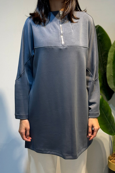 Lale Butik Front Zipper Detail Tunic 10611 Anthracite