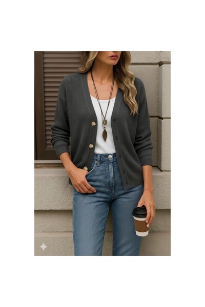 vuvutasarım New Season Long Sleeve Button Detailed Women's Knitwear Cardigan Js2008