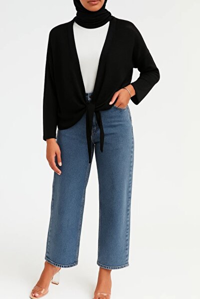 MayaCloset كارديجان أسود محبوك للنساء