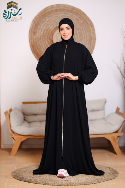 SIDRAALMONTAHA Al-Iman model abaya, Saudi crepe fabric with a gold zipper
