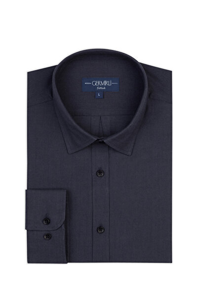Germirli Navy Blue Flannel Tailor Fit Soft Collar Cotton Wool Shirt