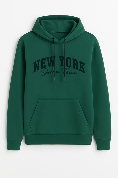 MARKATEM Hooded Kangaroo Pocket 3-Thread Cotton Front Printed I Newyork Sweatshirt