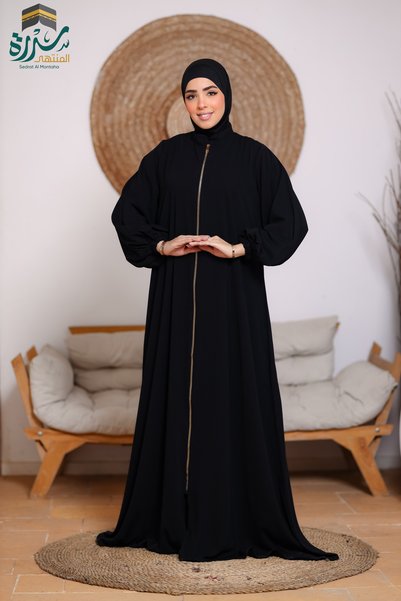 SIDRAALMONTAHA Al-Iman model abaya, Saudi crepe fabric with a gold zipper