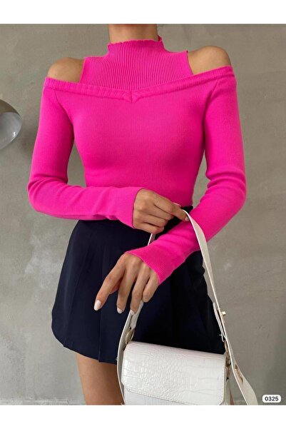 Modafeminen Tricotaj PuloverTR0325 FUCHIA