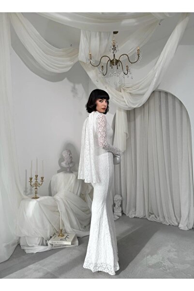 Julidress Square Neck Lined Maxi Long Length Premium Lace Dress with Shawl