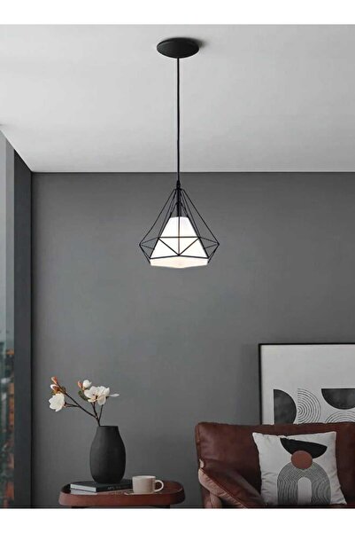 best power Modern Geometric Pendant Light 6145-1 – Industrial Black Metal Frame with White Shade