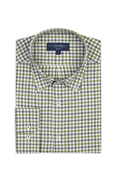Germirli Testa 802 Flannel Green Melange Buttoned Collar Tailor Fit Cotton Shirt