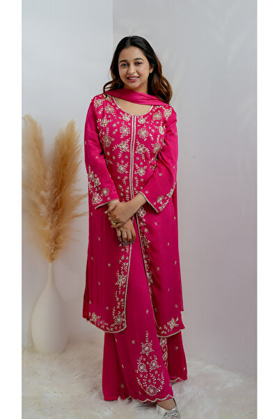 Pink Stories Chinon handworked salwar suit rani pink