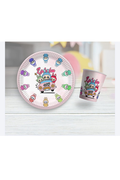 Öztürkpartievi Labubu Karton Tabak Bardak Set 8 Kişilik