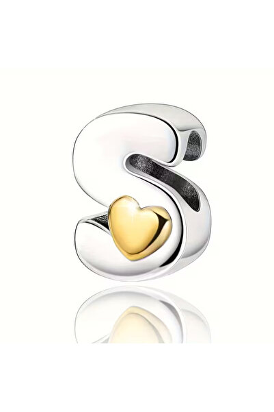 Singularis Kalp Detaylı Harf Charm 925 Gümüş Kaplama Bileklik Kolye Ucu