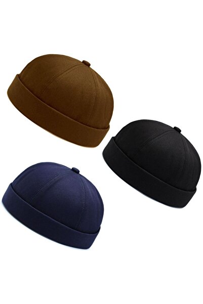 Rupen Kraft Set of 3 100% Cotton Cap Adjustable Docker Hat Summer Skullcap Hat Retro Hat Skullcap Hat