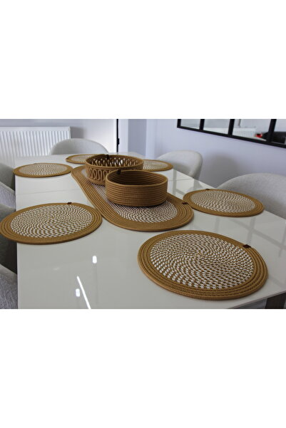 fa collection desing Runner din iută naturală, cu model, răchită, americană, pentru masă, pentru măsuță de cafea, Supla