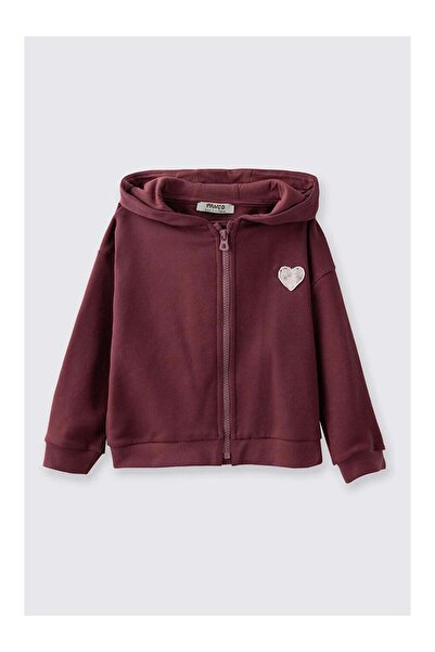 Panço سترة للفتيات الصغيرات بغطاء رأس مزينة بقلوب وسحاب ونسيج ناعم