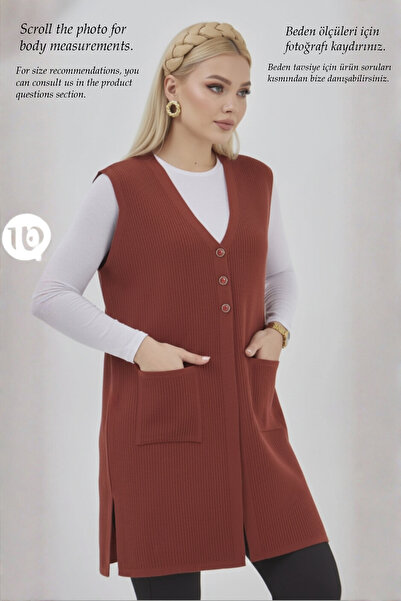 Elvin Women's Knitwear Large Size Transitional Corded Fabric Mother Long Vest